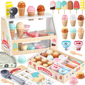 WHOHOLL wooden ice cream counter supports social play and storytelling.