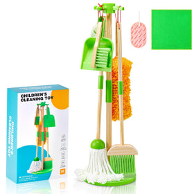 WHOHOLL wooden kids cleaning set broom for realistic pretend play and tidy-up practice