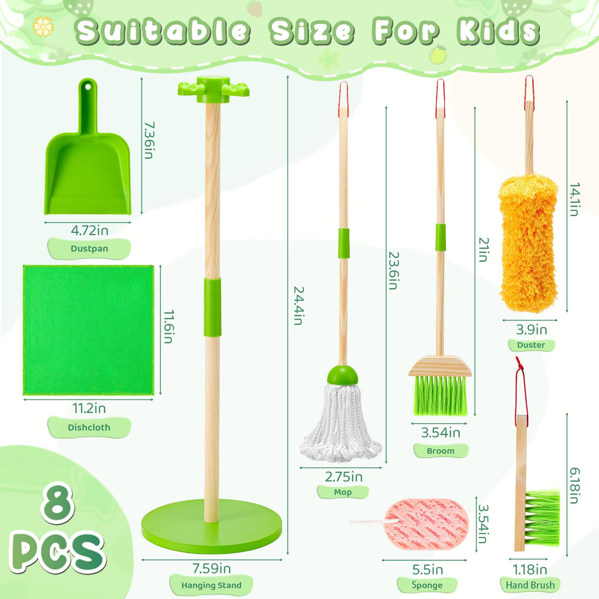WHOHOLL wooden cleaning set duster helps imitate dusting while fostering focus