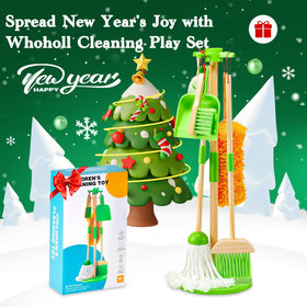 WHOHOLL wooden kids cleaning set mop ideal for role-play and motor skill development