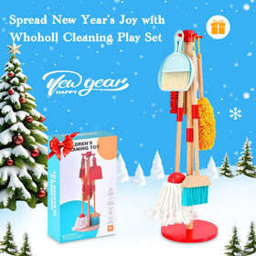 WHOHOLL wooden mop for toddlers encourages active cleanup.