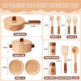 WHOHOLL wooden play cooking set spice jars with S and P labels for authentic seasoning sounds.