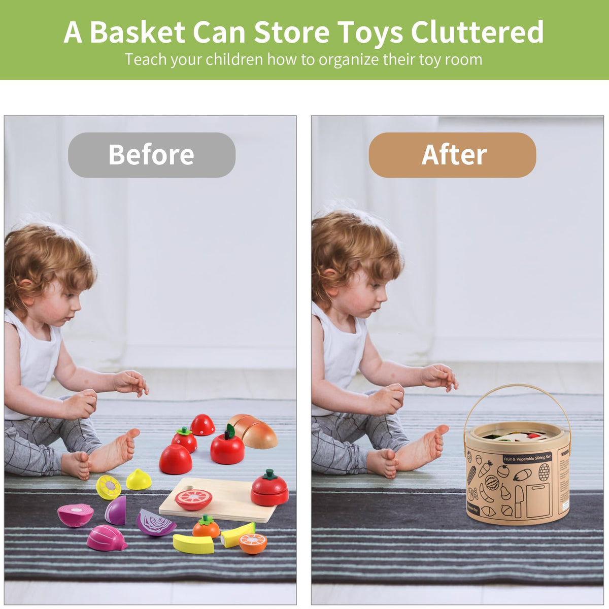 WHOHOLL wooden play food collection with 39 items sparks creative meals