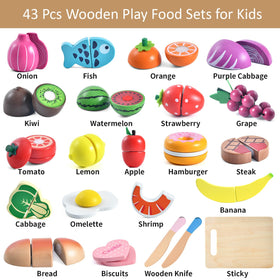 WHOHOLL wooden play food cutting board and knives for safe slicing practice