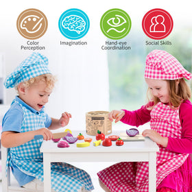 WHOHOLL wooden play food slice pieces for realistic cutting experiences