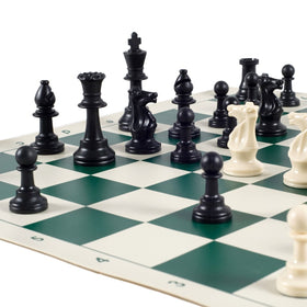 Wholesale Chess Basic Club Sets: forest green roll-up boards for easy transport