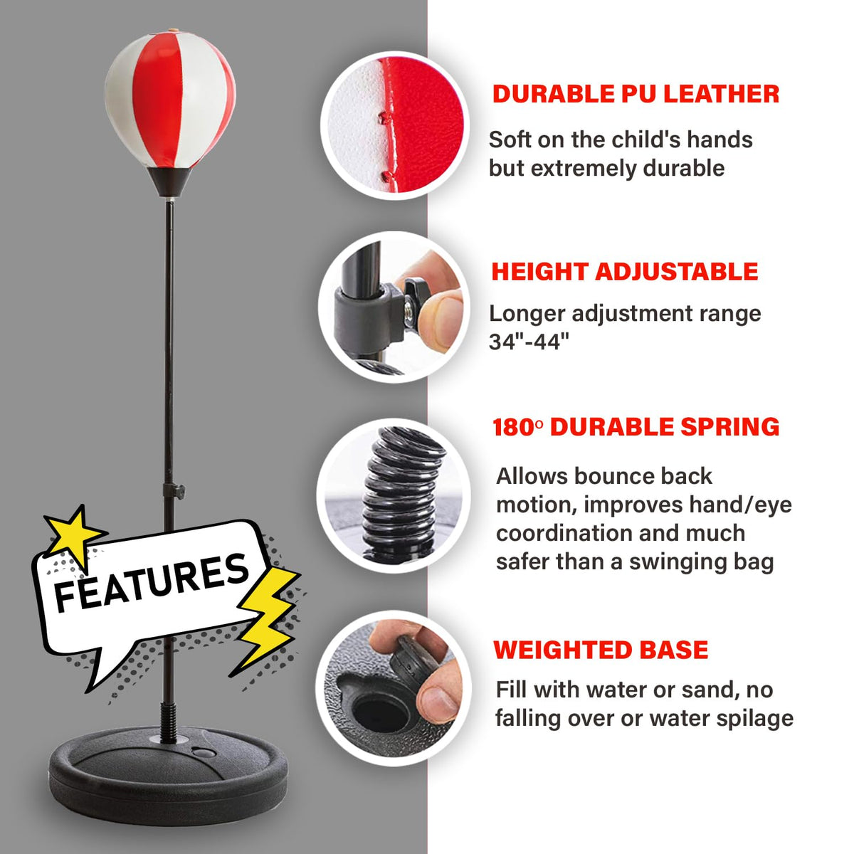 Whoobli inflatable punching bag with pump highlights quick setup