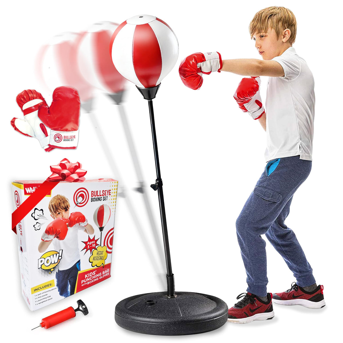 Whoobli punching bag with stand for kids, sturdy and fun for active play