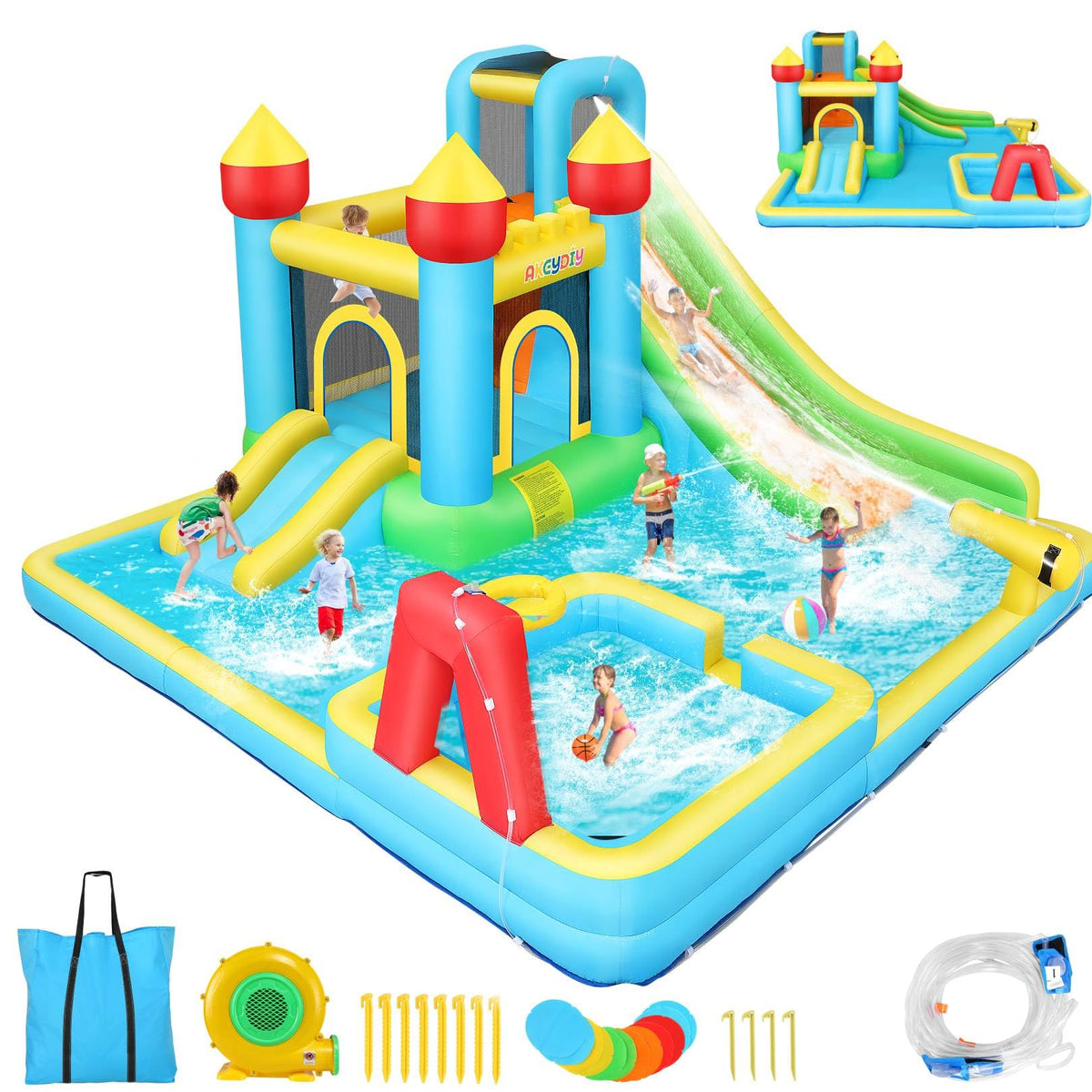 Whubefy Bounce House front view inviting backyard fun and active play.