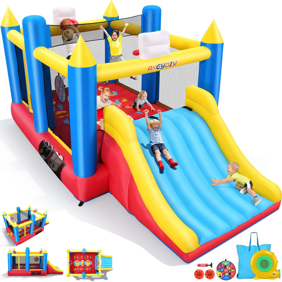 Whubefy Bounce House front view highlights durable backyard-ready design