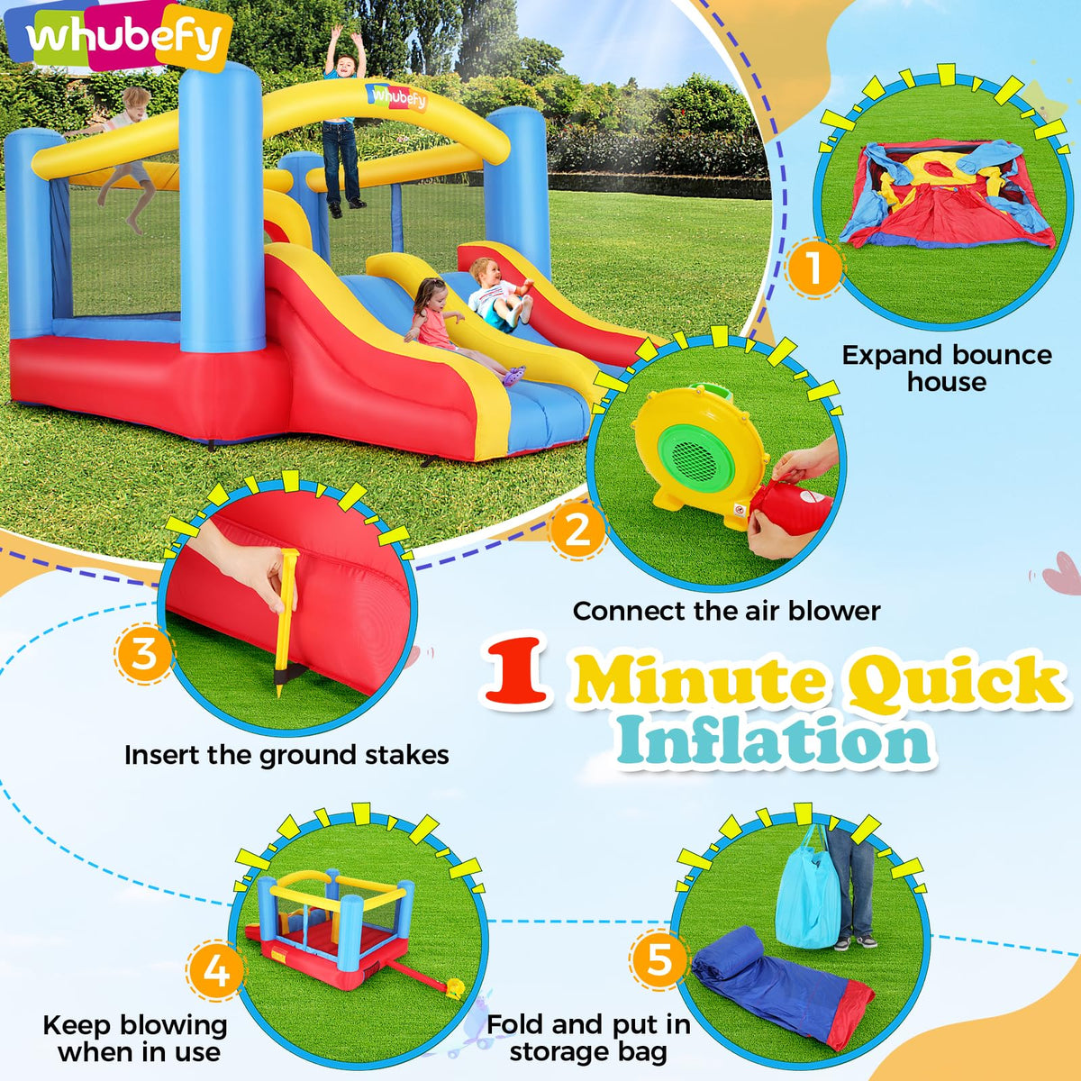 Whubefy Bounce House reinforced stitching for durable use