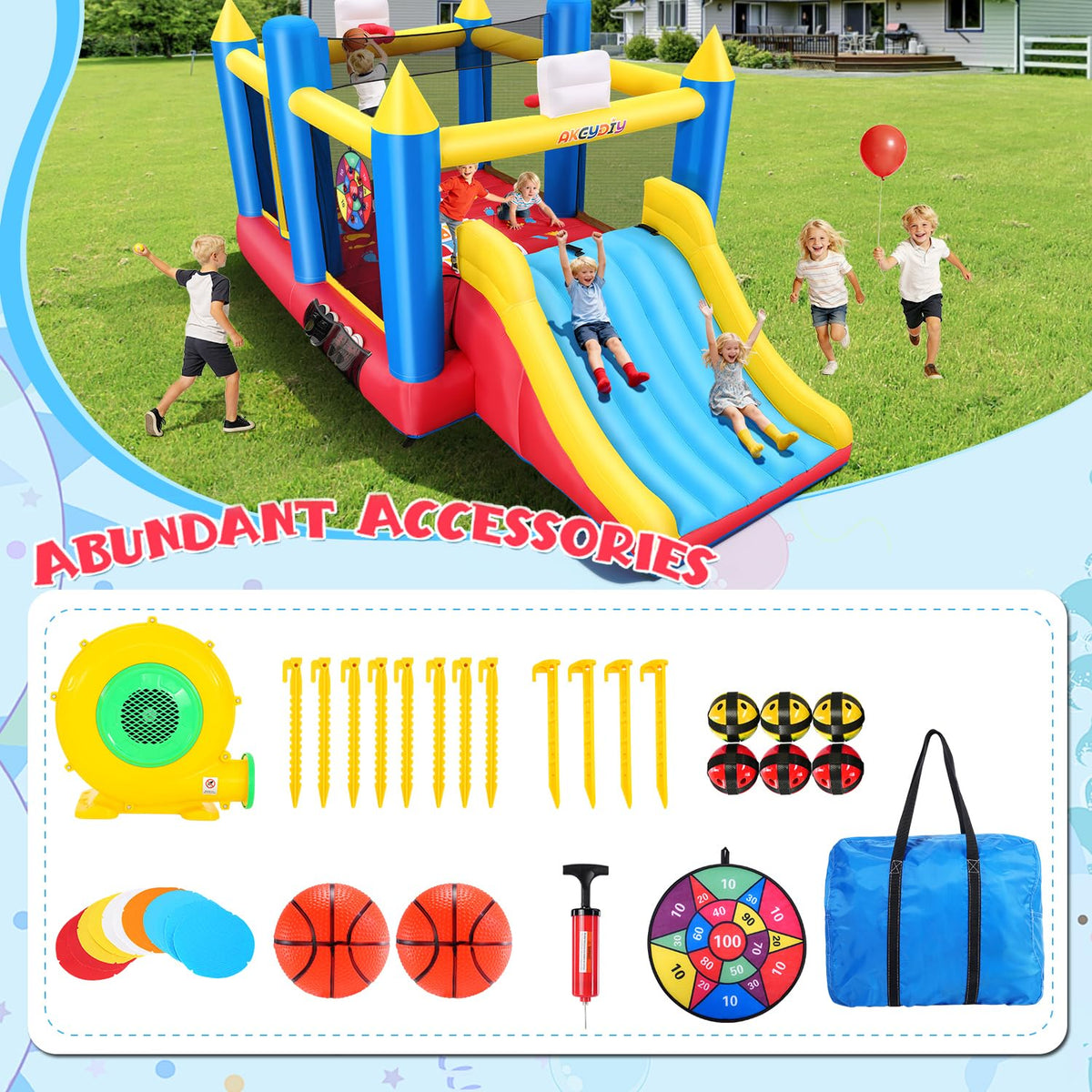 Whubefy Bounce House removable volleyball net supports versatile play