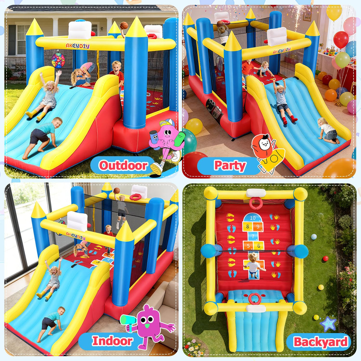 Whubefy Bounce House side view shows spacious jumping area for kids