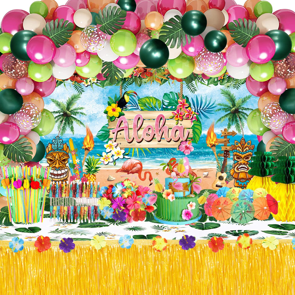 WHYMEO Hawaiian Luau backdrop for immersive tropical party decor.