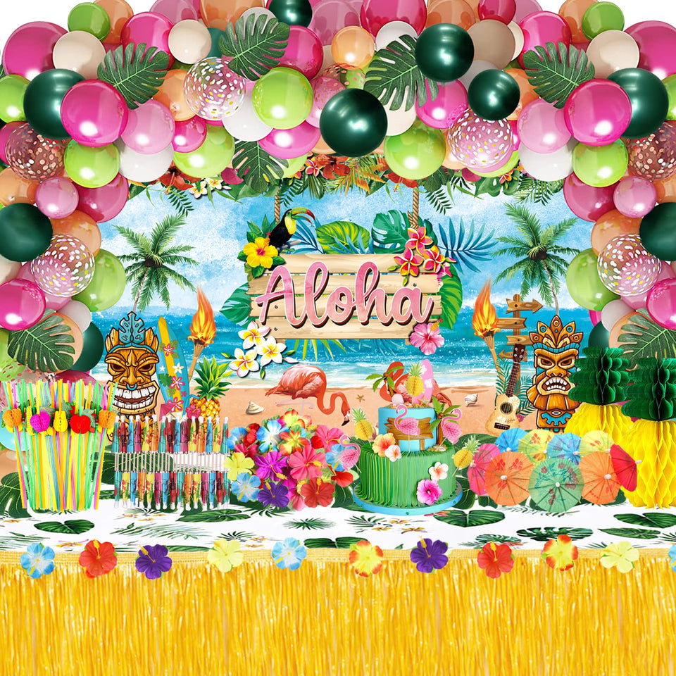 WHYMEO Hawaiian Luau backdrop for immersive tropical party decor.