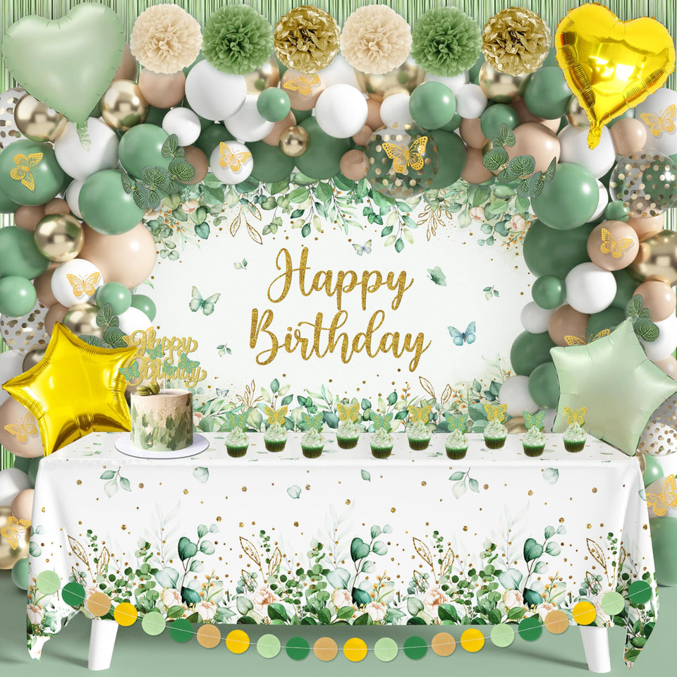 WHYMEO Sage Green Birthday Backdrop creates soft, modern party photos.