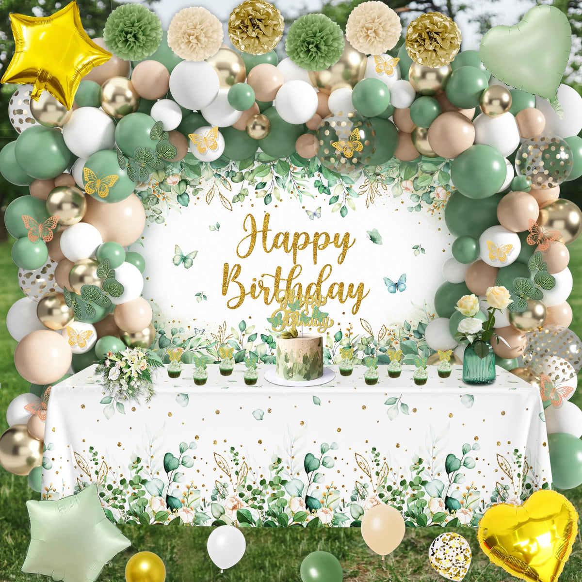WHYMEO Sage Green Foil Balloons enhance festive atmosphere.