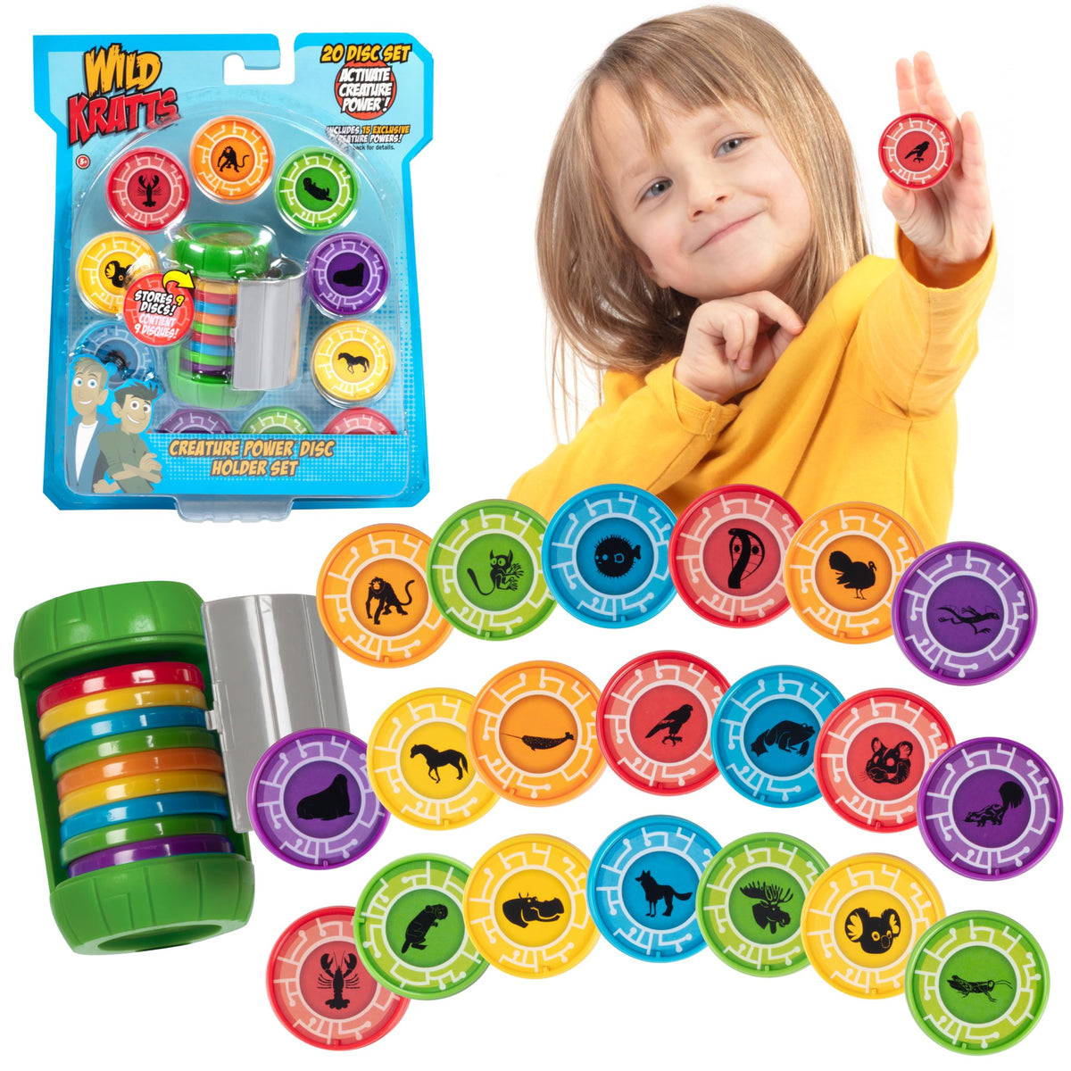 Wicked Cool Toys Wild Kratts disc holder keeps Chris discs organized for pretend play.