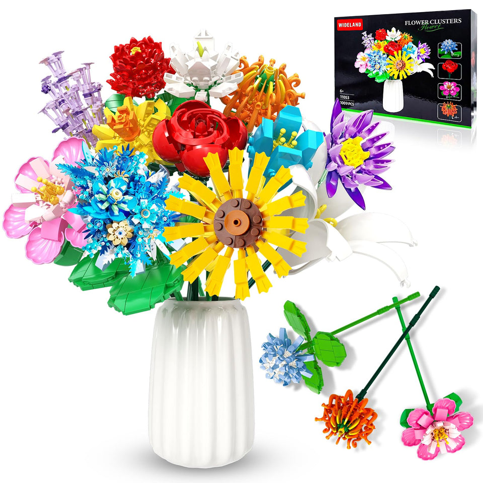WIDELAND roses bouquet building set shows a detailed rose piece for creative DIY decor.
