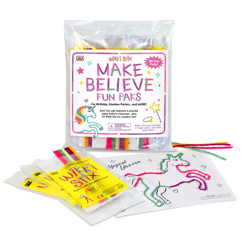 WikkiStix Make Believe cover image with unicorns and mermaids, inviting imaginative play