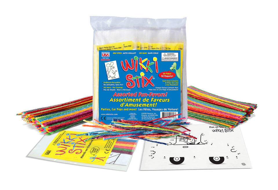 WikkiStix Assorted Fun Favors pack with colorful sticks and play sheets for classrooms.