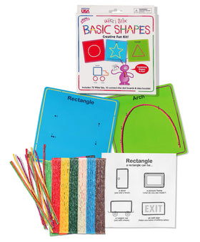 WikkiStix fold-out activities guide demonstrates creative shape combinations for play-based learning.