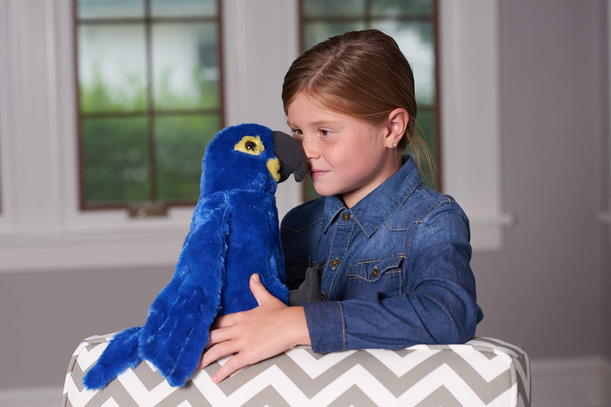 Wild Republic Hyacinth Macaw Plush demonstrates surface washable design for easy cleanup