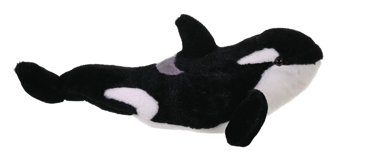 Wild Republic Orca Plush detailed face enhances lifelike play.