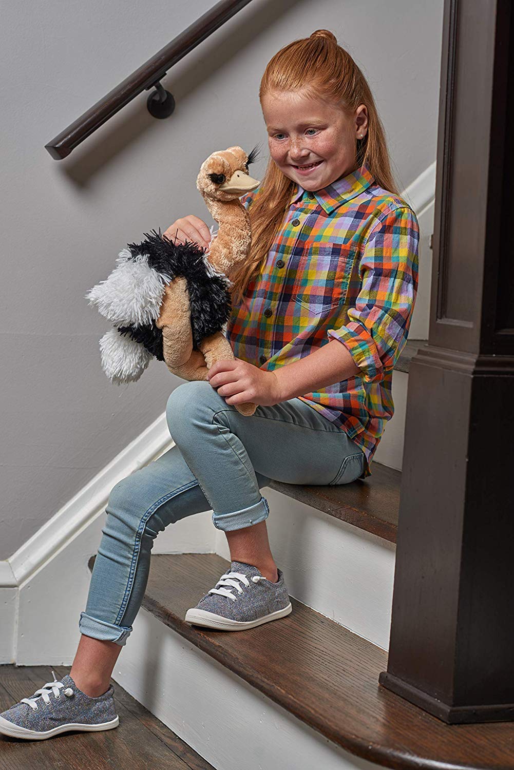 Wild Republic ostrich plush close-up face with expressive eyes for comforting hugs