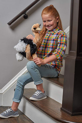 Wild Republic ostrich plush close-up face with expressive eyes for comforting hugs