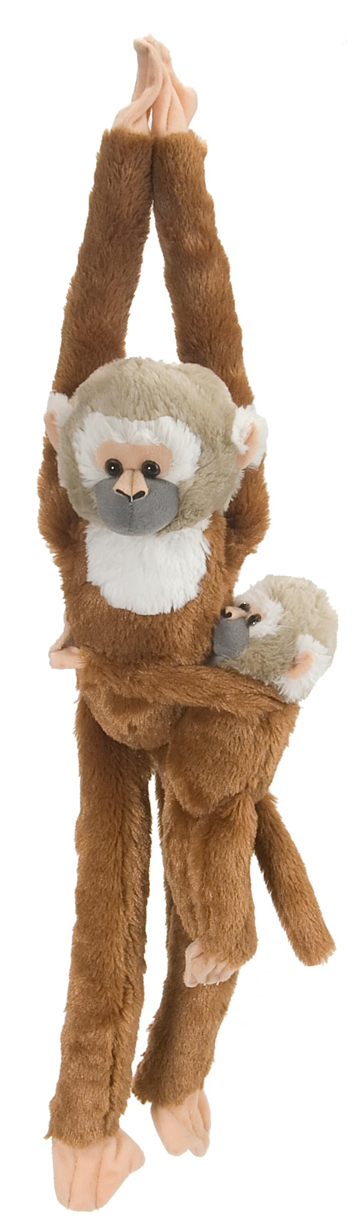Wild Republic Squirrel Monkey with Baby plush, hanging design for kids' room decor and cuddle buddy.