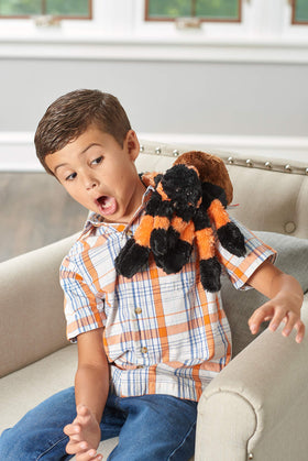 Wild Republic tarantula plush with 8 legs for extra cuddles and hugs.