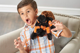 Wild Republic tarantula plush close-up shows soft plush and friendly face.