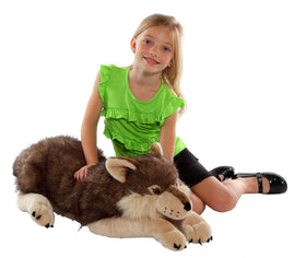 Wild Republic wolf plush cuddle shot showcases oversized comfort for bedtime