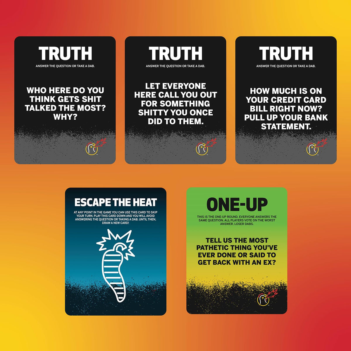 Spread of truth, roast, pop quiz, and BFF trivia cards ready to play