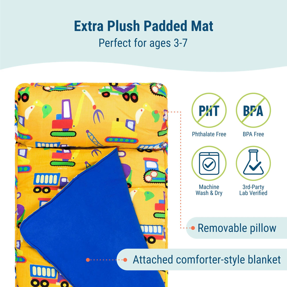 Wildkin nap mat ready for machine washing to simplify cleanup