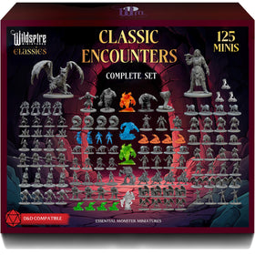 Wildspire Classic Encounters 125 unpainted 28mm miniatures for tabletop painting.
