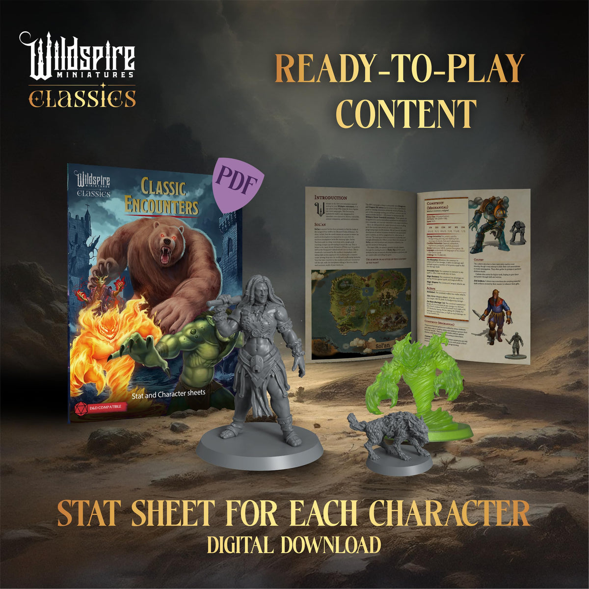 Wildspire Classic Encounters monsters image featuring beloved D&D miniatures