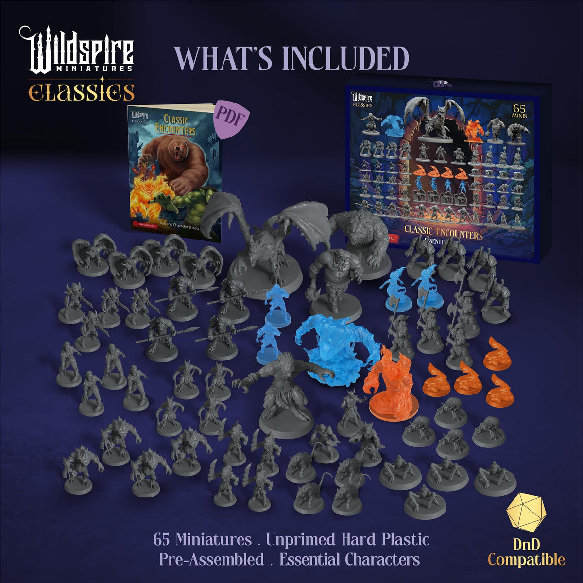 Wildspire Classic Encounters pose collection showing dynamic 28mm D&D miniatures
