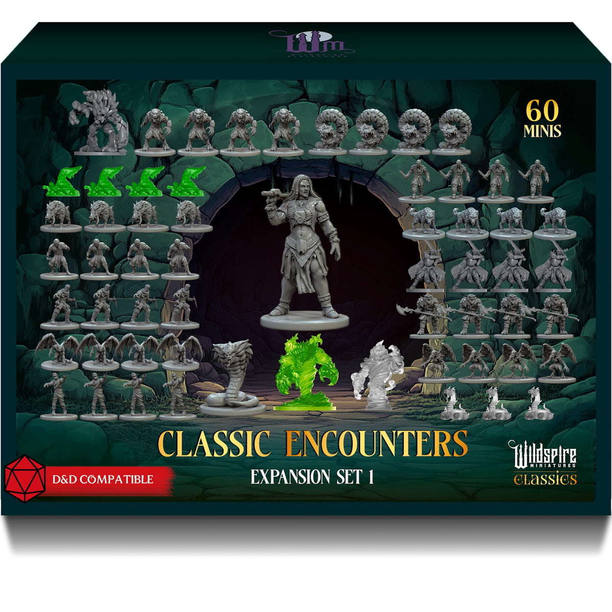 Wildspire Classic Encounters Set I cover image showing 60 unpainted miniatures for painting and gameplay