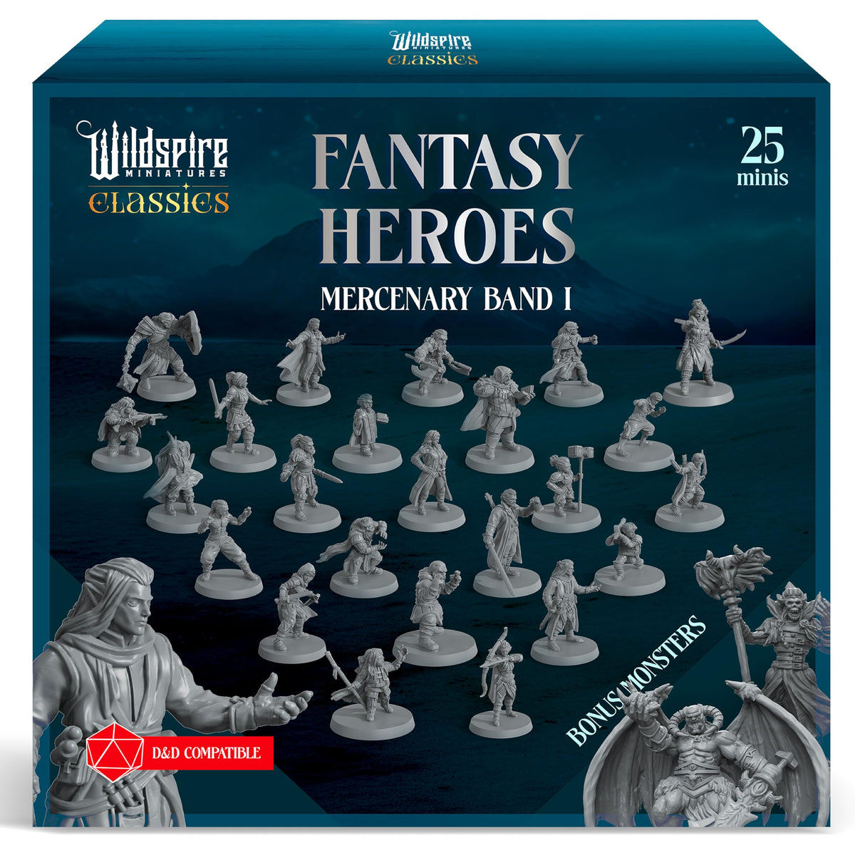 Wildspire Classic Heroes mercenary band miniatures ready to paint for D&D campaigns