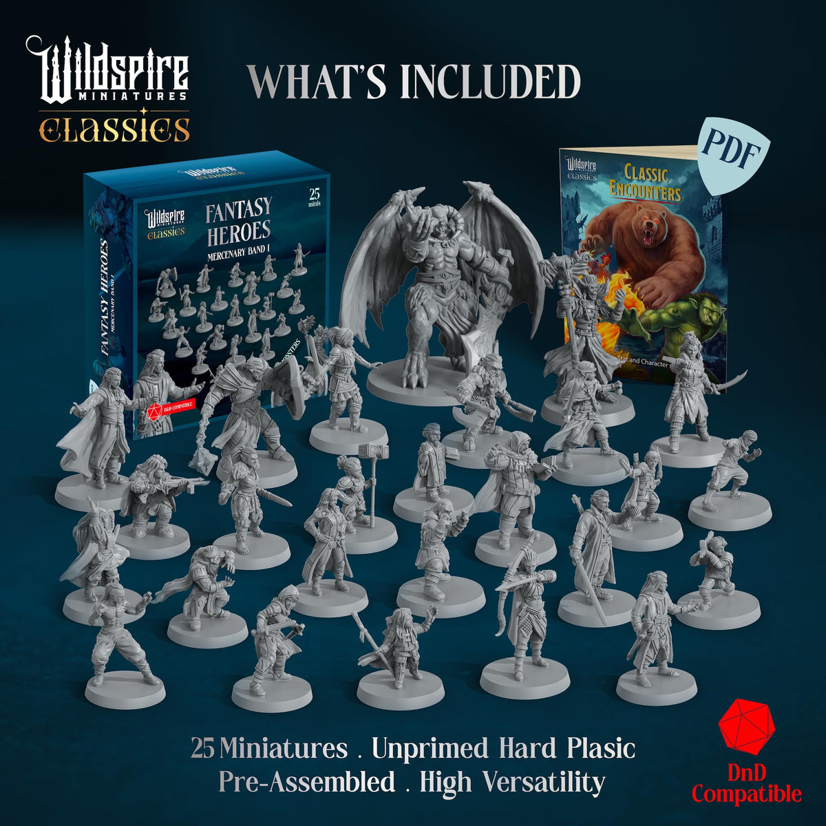 Wildspire Classic Heroes 28mm minis assembled and primed for hobby painting