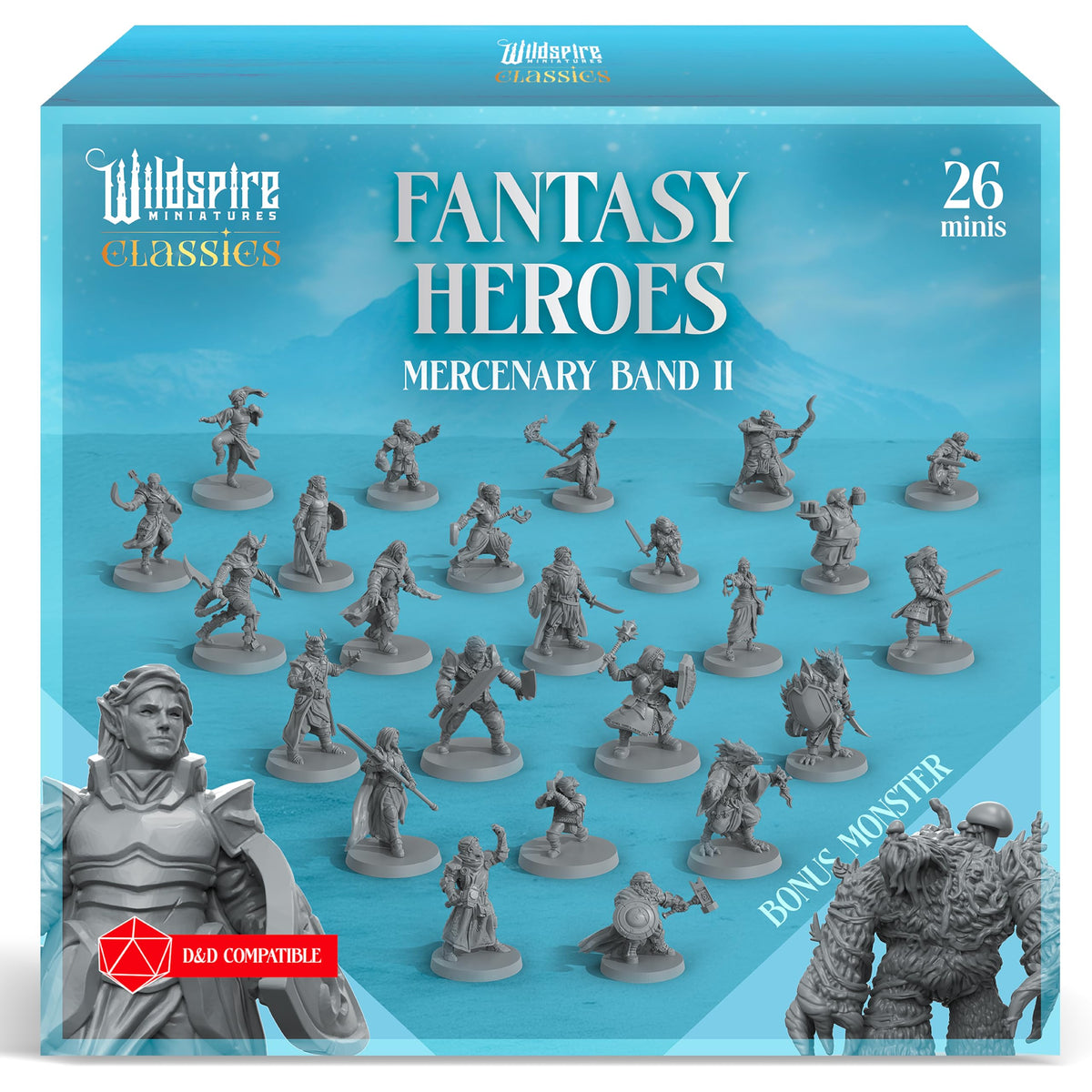 Wildspire Classic Mercenary Band II front-view miniatures for painting and gaming