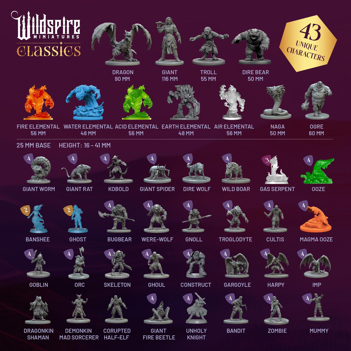 Wildspire hard plastic miniatures with crisp details for tabletop use.