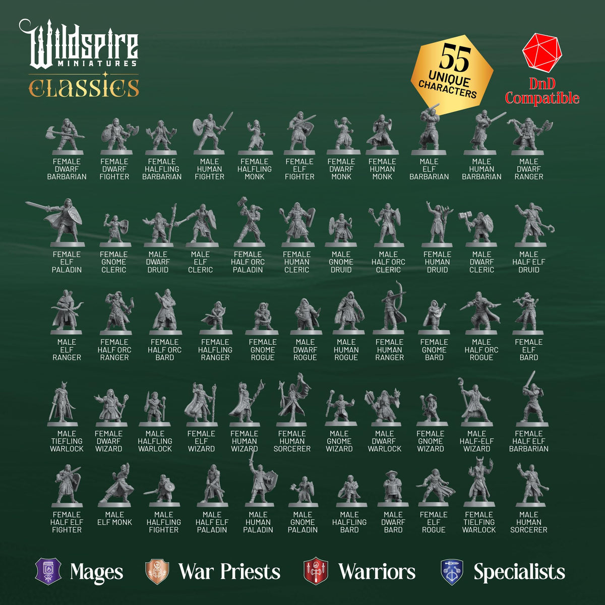 Wildspire Mercenary Guild II hard plastic figures stand sturdy on the table during battles.