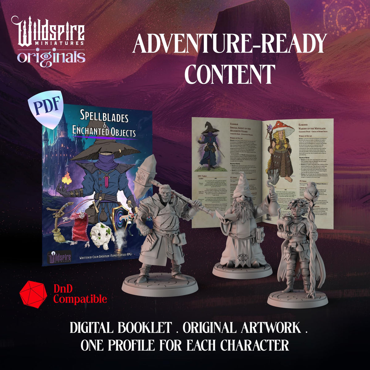 Wildspire Spellblades 28mm-scale figures: durable unpainted minis ready for hobby painting.