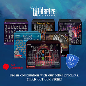 Wildspire tabletop setup image showing diverse fantasy minis in play