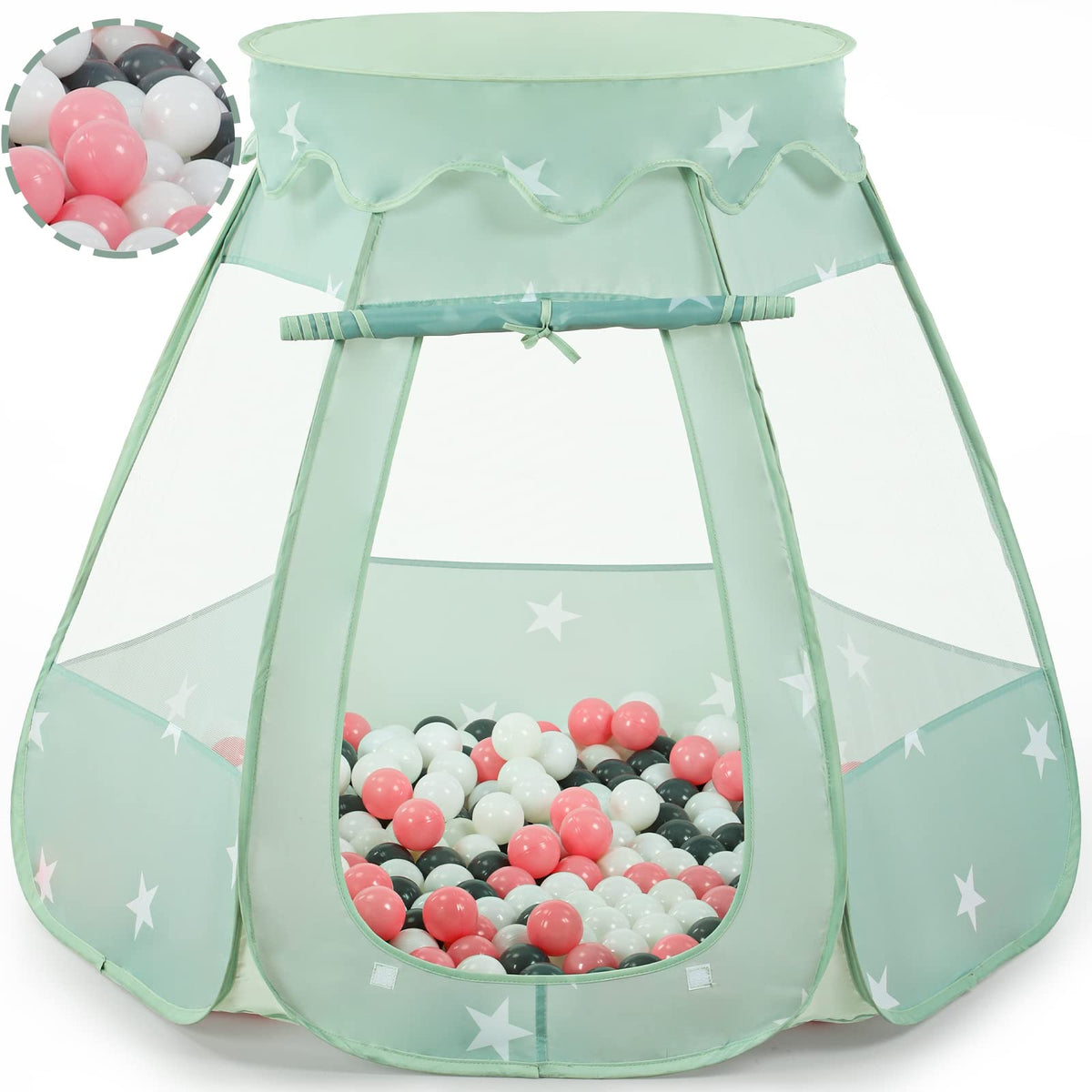Wilhunter baby ball pit tent pink assembly view, quick setup for instant playtime.