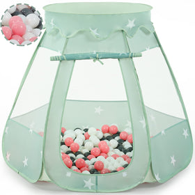 Wilhunter baby ball pit tent pink assembly view, quick setup for instant playtime.