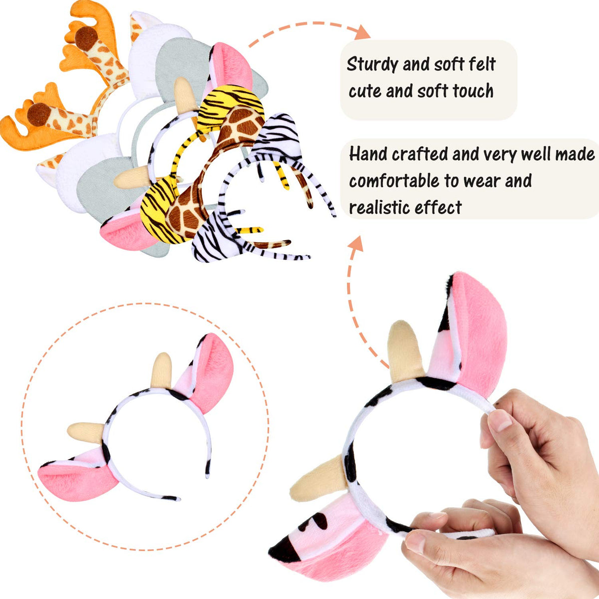 WILLBOND animal headbands zebra: realistic stripes and flexible fit for playful party activities.